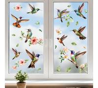 ANATTASOUL Stickers Fenetre Colibri et Fleurs Autocollant Fenetre Fleurs Printemps Été Appliques Réutilisables de Porte Vitre Automne Hiver Fenêtre en Verre Antistatique Double Face