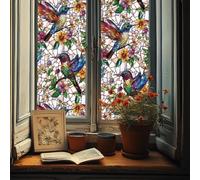 ANATTASOUL Stickers Fenetre Colibris et Fleurs Autocollant Fenetre Fleurs Printemps Appliques Réutilisables de Porte Vitre