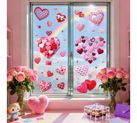 ANATTASOUL Stickers Fenetre Divers Cœurs Autocollant Fenetre Fleurs Printemps Été Appliques Réutilisables de Porte Vitre Saint-Valentin Fenêtre en Verre Antistatique Double Face