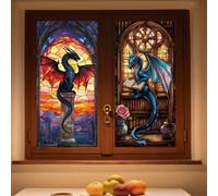 ANATTASOUL Stickers Fenetre Dragon Volant Et Livres Autocollant Fenetre Appliques Sticker pour Vitre Réutilisables de Porte Opaque Autocollant Vitre en Verre Electrostatic Double Face