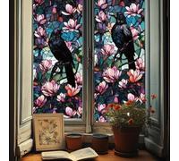 ANATTASOUL Stickers Fenetre Fleur et Corbeau Autocollant Fenetre Opaque Appliques Sticker pour Vitre Réutilisables de Porte Autocollant Vitre en Verre Electrostatic Double Face