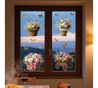 ANATTASOUL Stickers Fenetre Paniers de Fleurs avec Pivoines Autocollant Fenetre Appliques Sticker pour Vitre Réutilisables de Porte Opaque Autocollant Vitre en Verre Electrostatic Double Face