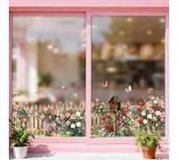 ANATTASOUL Stickers Fenetre Roses et Clôture Autocollant Fenetre Fleurs Printemps Été Appliques Réutilisables de Porte Vitre Automne Hiver Fenêtre en Verre Antistatique Double Face