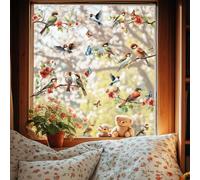 ANATTASOUL Stickers Fenetre Vögel, Äste und Schmetterlinge Autocollant Fleurs Printemps Appliques Réutilisables de Porte Vitre Fenêtre en Verre Antistatique Double Face
