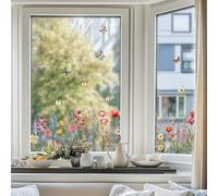 ANATTASOUL Stickers Fenetre Wildblumen und Schmetterlinge Autocollant Fenetre Fleurs Printemps Appliques Sticker Fenetre Réutilisables de Porte Vitre Fenêtre en Verre Antistatique Double Face