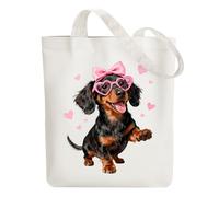 ANATTASOUL Tote Bag Femme,Sac en Toile Imprimé,Sac Fourre-Tout Reutilisable,Coton Chiot Avec Lunettes Sacs de Courses,38 * 40cm Large Blanc Sac Tote Bag en Toile pour Shopping,Cadeaux