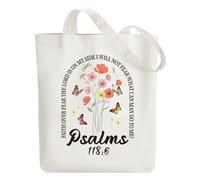 ANATTASOUL Tote Bag Femme,Sac en Toile Imprimé,Sac Fourre-Tout Reutilisable,Coton Louez La Bénédiction Avec Fleur Sacs de Courses,38 * 40cm Large Blanc Sac Tote Bag en Toile pour Shopping,Cadeaux