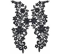 Anawakia 1 Paire Broderie Autocollante en Dentelle Patch Sticker Broderie avec Dentelle Ecusson à Coudre pour Décoration de Col Robe Mariage Femmes (Noir)