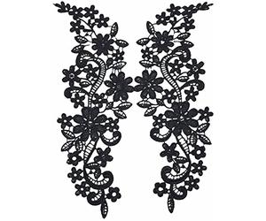 Anawakia 1 Paire Broderie Autocollante en Dentelle Patch Sticker Broderie avec Dentelle Ecusson à Coudre pour Décoration de Col Robe Mariage Femmes (Noir)