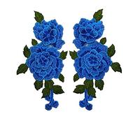 Anawakia 2 pcs Patch Sticker Broderie Ecusson à Coudre Fleur Diy pour Chapeau Vêtement T-shirt Jeans Veste Jupe (Bleu)