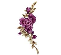 Anawakia Broderie Patch Autocollant en Tissu Motif Rose Fleurs, Ecusson à Coudre Bricolage Décoration Stickers (Rouge Violet)