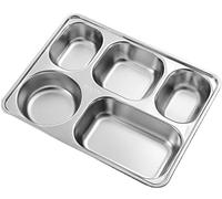 Anawakia Plateau Repas en Acier Inoxydable avec 4/5 Compartiments Divisé pour Cantine d'École, Personnel, Salle à Manger (5 Grilles, 28,4 * 22 * 3,3 cm)