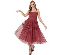 Anaya with Love Ladies Cami Midi Dress Women Evening Gown Square Neck Strappy Stripes Frilly Tiered for Wedding Guest Prom Ball Red Robe, 44 aux Femmes