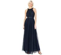 Anaya with Love Ladies Maxi Dress for Women Halter Neck Long Sleeveless with Belt A Line Evening Gown Ball Prom Wedding Guest Bridesmaid Robe, Marine, 40 Femme