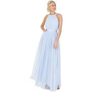 Anaya with Love Ladies Maxi Dress for Women Halter Neck Long Sleeveless with Belt A Line Evening Gown Ball Prom Wedding Guest Bridesmaid, Robe Femme, Light Blue,