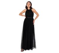 Anaya with Love Ladies Maxi Dress for Women Halter Neck Long Sleeveless with Belt A Line Evening Gown Ball Prom Wedding Guest Bridesmaid, Noir 44