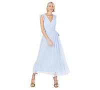 Anaya with Love Ladies Maxi Dress for Women V Neckline Sleeveless Frilly for Wedding Guest Bridesmaid Prom Long High Empire Waist Tiered, Robe Femme, Light Blue,