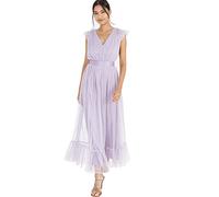 Anaya with Love Ladies Maxi Dress Women V Neckline Sleeveless Frilly for Wedding Guest Bridesmaid Prom Long High Empire Waist Tiered Robe, Dusty Lilac, 38 Femme