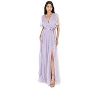 Anaya with Love Ladies Maxi Dress Women V Neckline Short Sleeve Frilly Long Empire Waist for Wedding Guest Bridesmaid Maid of Honour Robe, Dusty Lilac, 48 Femme