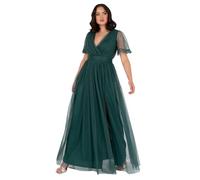 Anaya with Love Ladies Maxi Dress Women V Neckline Short Sleeve Frilly Long Empire Waist for Wedding Guest Bridesmaid Maid of Honour, Emerald Green, 44 Femme