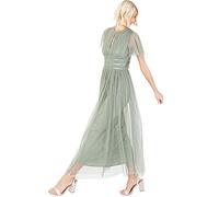 Anaya with Love Ladies Midaxi Dress Women High Waist Keyhole Short Flutter Sleeve Crew Neckline for Wedding Guest Bridesmaids Prom Robe, Frosty Green, 38 Femme