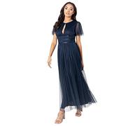 Anaya with Love Ladies Midaxi Dress Women High Waist Keyhole Short Flutter Sleeve Crew Neckline for Wedding Guest Bridesmaids Prom Robe, Navy Blue, 44 Femme