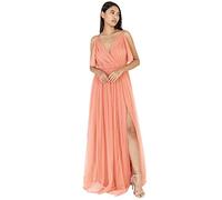Anaya with Love Ladies Women Long Length Dress Maxi Short Sleeve Cami V Neckline Long Length Empire Waist Bridesmaid Wedding Guest Prom, Robe Femme, Coral Pink,