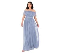 Anaya with Love Robe Longue sans Manches pour Femme - Épaules dénudées - Col Bardot - Tulle - Ceinture à Nouer - A-Line - Demoiselle d'honneur - Invitée de Mariage, Bleu, 38