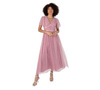 Anaya with Love Women's Ladies Midaxi Dress V-Neck Short Flutter Sleeve Ribbon A-Line Tulle for Bridesmaid Wedding Guest Prom Ball Gown Bridal Rose 50