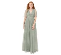 Anaya with Love Women's Maxi Dress Ladies Short Flutter Sleeve V-Neck Twist Front Empire A-Line Tulle Bridesmaid Wedding Guest Prom, Frosty Green, 50