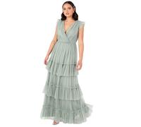 Anaya with Love Women's Maxi Dress Ladies Short Sleeve V-Neck Wrap Tiered Ruffle Tulle A-Line Wedding Guest Bridesmaid Prom Ball Gown, Frosty Green, 36
