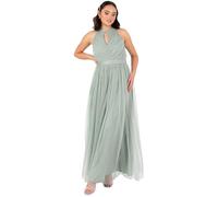 Anaya with Love Women's Maxi Dress Ladies Sleeveless Halterneck Keyhole Sash Tie Belt Tulle A-Line Bridesmaid Wedding Guest Prom Evening, Frosty Green, 38