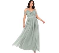Anaya with Love Women's Maxi Dress Ladies Sleeveless V-Neck Cold Shoulder Tulle Sash Tie Belt A-Line Bridesmaid Wedding Guest Ball Gown, Vert givré 50