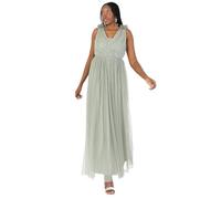 Anaya with Love Women's Maxi Dress Ladies Sleeveless V-Neck Sequin Embellished Tulle Ruffle Shoulder A-Line Bridesmaid Prom Ball Gown, Frosty Green, 44