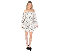 Anaya with Love Women's Mini Dress Ladies Long Sleeve Off Shoulder Bardot Ruffle Polka Dot Tiered Bottom Hemline Shirred Back A-Line, Crème 40