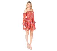 Anaya with Love Women's Mini Dress Ladies Long Sleeve Off Shoulder Bardot Ruffle Polka Dot Tiered Bottom Hemline Shirred Back A-Line, Imprimé Floral 34