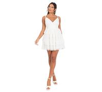 Anaya with Love Women's Mini Dress Ladies Sleeveless V-Neck Cami Ruffle Tiered Tulle Skirt A-Line Wedding Guest Hen Party Outfit, Blanc 44