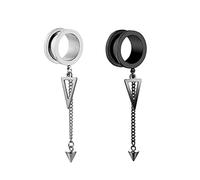 ANAZOZ 2Pcs Plugs Écarteur Oreille 12mm, Bouchon avec Pendante Triangle Cône et Chaîne, Acier Inoxydable, Tunnel d'oreille 1/2 inch, Argenté Noir