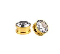 ANAZOZ 2Pcs Plugs Écarteur Oreille 12mm, Rond Orné de Zirconium Scintillant, Acier Inoxydable, Tunnel d'oreille 1/2 inch, Doré