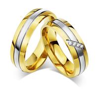 ANAZOZ Alliance Homme Femme 2PCS Set Acier Inoxydable 6MM Plaqué Or Zirconium Couple Bague Mariage Couple Femme Taille 62.5 & Homme Taille 52