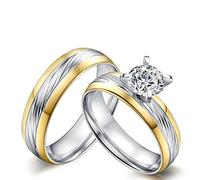 ANAZOZ Alliance Homme Femme Couple Ring 2PCS Set Acier Inoxydable Two Tone Solitaire Zirconia Bague de Mariage pour Deux Amour Cœurs Plaqué Or Femme Taille 57 & Homme Taille 67.5