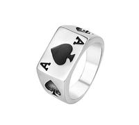 ANAZOZ Bague Acier Homme Rectangle As de Pique Bagues Punk Hip-Hop (Argent Taille 60)