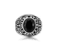 ANAZOZ Bague Acier Homme Ronde Pierre US Army Bagues Punk Hip-Hop (Noir Taille 65)