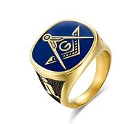ANAZOZ Bague Acier Inoxydable Franc-Maçonnerie Bleu Or Taille 60 Punk Homme