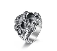 ANAZOZ Bague Acier Inoxydable Tête de Mort et Serpent Punk Argent Taille 60 Punk Homme