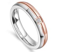 ANAZOZ Bague Acier Titane Cannelure Bicolore Femme, Bague Anneau Or Rose Incrusté de Zirconium 4mm Moderne Taille 53