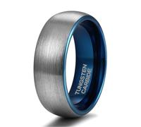 ANAZOZ Bague Acier Tungstène Homme Bicolore Brossée, Bague Anneau Bleu Courbe 8mm Fantaisie Taille 61