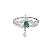 ANAZOZ Bague Ailes d’Ange Or Blanc 14K, Anneau Pavée de Lab-Grown Émeraude et Moissanite Taille 53, Bague Fiançailles Femme Or Au585 Véritable Personnalisé