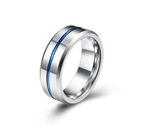 ANAZOZ Bague Bicolore Cannelé Homme Acier Tungstène, Anneau 8mm Biseauté Argent Bleu Moderne Taille 66