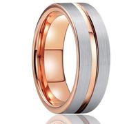 ANAZOZ Bague Bicolore Cannelure Homme Acier Tungstène, Bague Anneau Brossé 8mm Or Rose Argent Fantaisie Taille 62